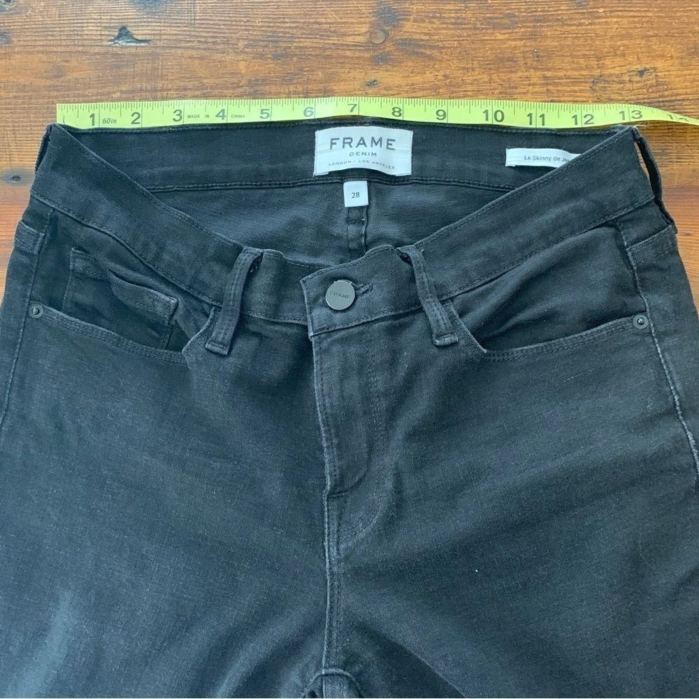 FRAME High Waisted Empire Skinny Jeans Washed Black Distressed Knee Rips Sz 28 - Picture 8 of 13